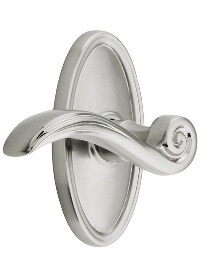 Oval Rosette Set With Elan Levers Left Hand in Satin Nickel.